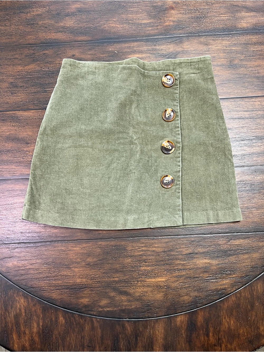Alter'd State Women's Size Large Olive Green Corduroy Button Wrap Mini Skirt